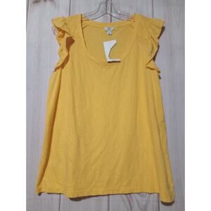 Crown and Ivy Shirt Ladies Large Yellow‎ Ruffle Sleeve